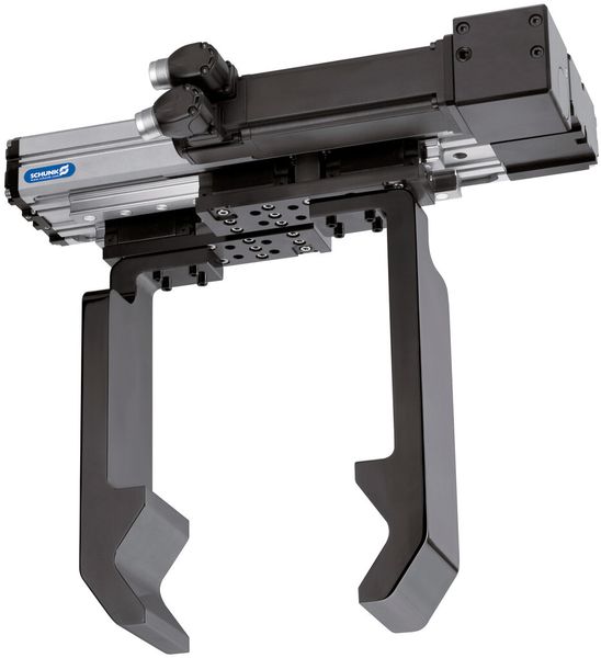 Grosse Hübe mit beliebigen Positionen: Der EGA (im Bild Motor längs eingebaut) kann im Wechsel unterschiedlichste Teile bis  20 kg handhaben. (Bild: Schunk)
