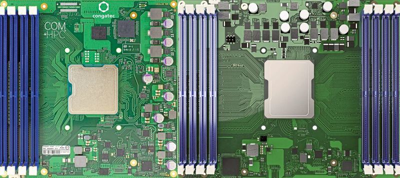 Bild 5: Intel Xeon D auf COM-HPC Server Size E und Size D haben eine unterschiedliche Anzahl an möglichen RAM-Sockeln, welche auch die Größe der Module bestimmt.  (Bild: Congatec)