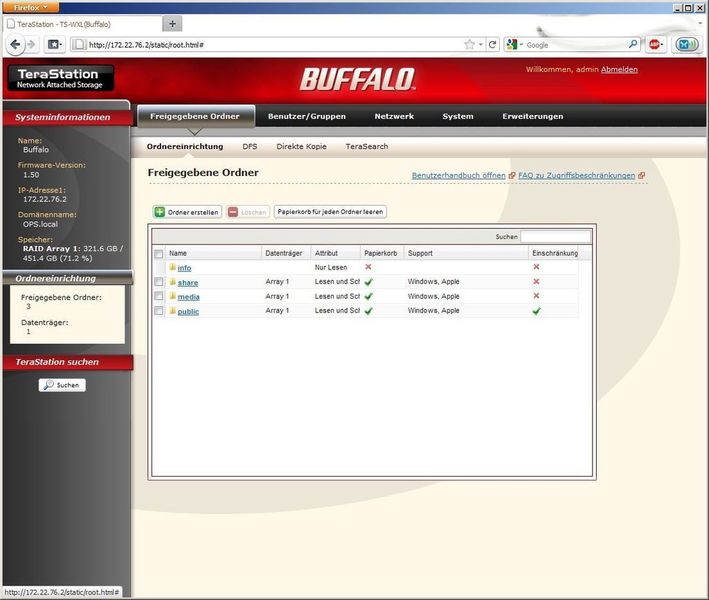 Das Web-Interface stellt alle zum Konfigurieren des NAS-Servers erforderlichen Optionen bereit. (Archiv: Vogel Business Media)