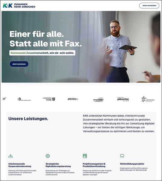 Wir vernetzen Kommunen. Als kommunale Genossenschaft bringt K4K Städte, Gemeinden und Landkreise zusammen, um Lösungen gemeinsam zu entwickeln statt Probleme einzeln zu verwalten. (Bild: )