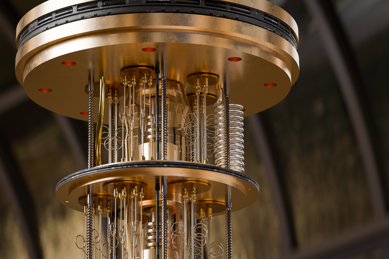 The cooling system of a quantum computer keeps the quantum chips at temperatures close to absolute zero. Only under these conditions can they unfold their special quantum properties (artistic representation).(Source:  B. Schröder/HZDR)