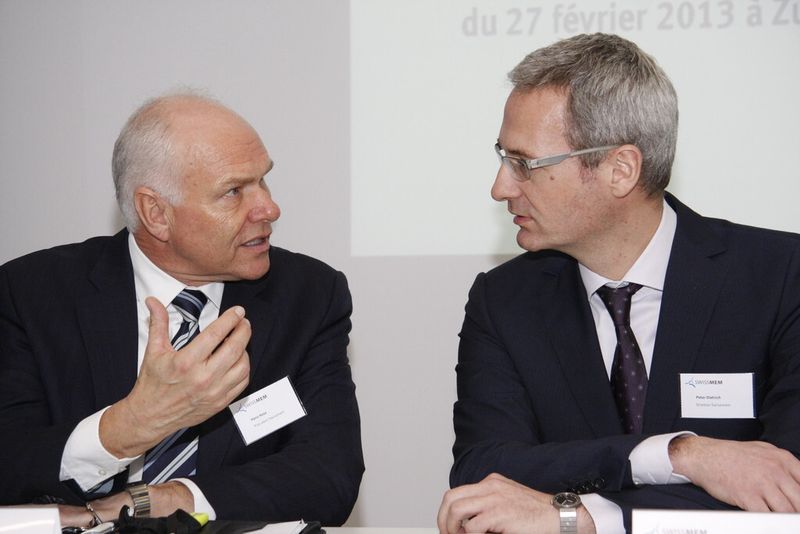 Sind erstmalig seit langem wieder zuversichtlich: Peter Dietrich, Direktor Swissmem und Hans Hess, Präsident Swissmem. (Bild: Matthias Böhm/SMM)