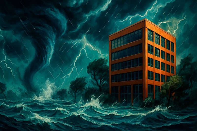 Sowohl bei den deutschen Befragten (19 %) als auch unter den globalen Experten (21 %) laden Naturkatastrophen (Stürme, Überschwemmungen, Erdbeben, Lauffeuer) im Ranking auf Platz 5. Die Schäden und Folgen von Naturkatastrophen entsprechen denen des Klimawandels. Im vergangenen Allianz Risk Barometer lag dieses Risiko global noch auf Platz 3. Den Rückgang der Nennungen führen die Experten auf eine ruhige Hurricane-Saison 2025 zurück. (Bild: KI-generiert)