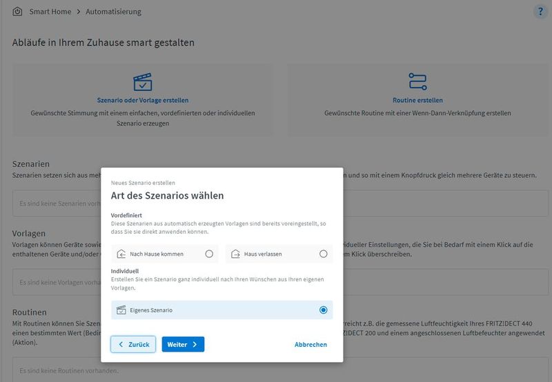 Erstellen eines Szenarios mit dem Assistenten der Fritzbox.  (Bild: Joos - AVM)