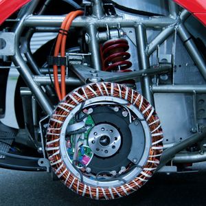 Stator eines Radnabenmotors, montiert am Fraunhofer electric car concept.