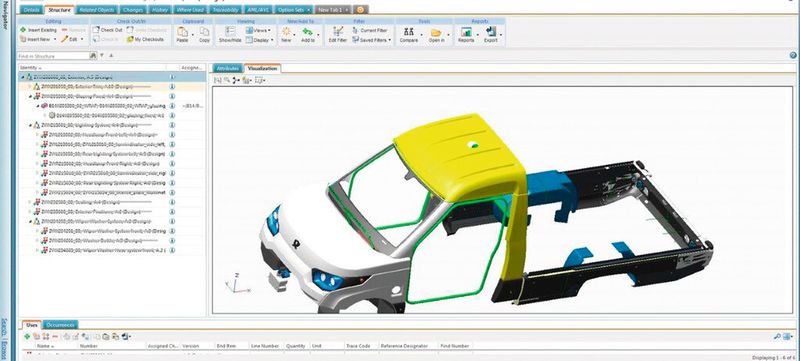 Bild 6: Fahrzeugstruktur in PTC Windchill: Im PLM-Konzept ist die Struktur der Träger aller relevanten Informationen. Sie stellt das integrale Basiswissen über das Produkt in einer Art modularer Wissenssynthese bereit. (Bild: Streetscooter)