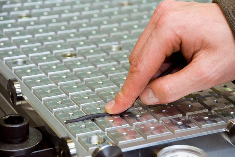 Mit einer Feldereinstellung im 25 mm-Raster sowie Nutenzügen, die abgedichtet werden, ermöglicht das Vakuum-Spannsystem die flexible Positionierung von Werkstücken. Bild: AMF (Archiv: Vogel Business Media)