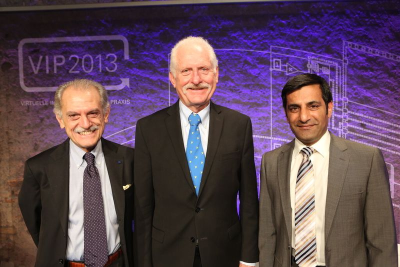 Die Keynote-Speaker auf dem VIP 2013: v.l. Prof. Alberto Sangiovanni-Vincentelli (University of California at Berkeley), Dr. James Truchard (CEO und Mitbegründer von National Instruments), Rahman Jamal (Technical & Marketing Director Europe, National Instruments). (National Instruments)