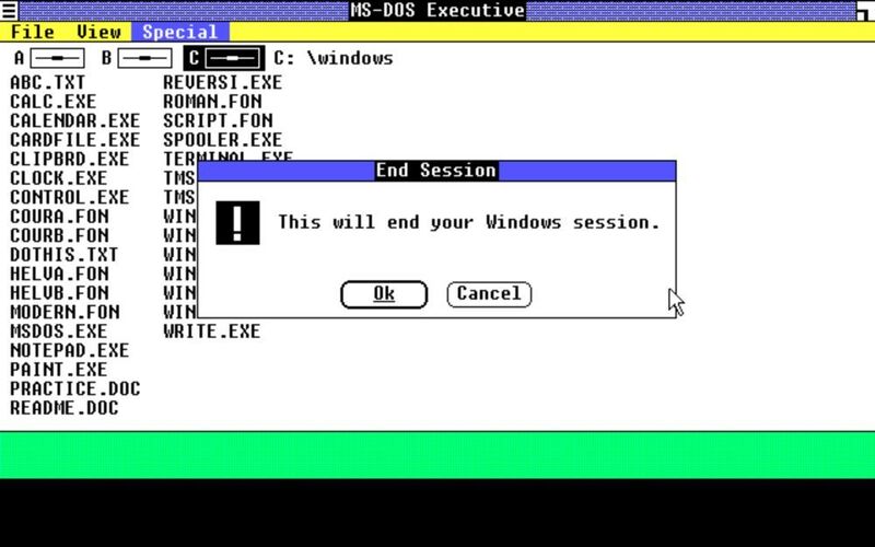 Windows 1.01 war noch kein Betriebssystem, sondern nur eine Oberfläche für DOS als separates Programm. Richtige Betriebssysteme waren erst Windows NT und Windows 95, das allerdings auch noch einen DOS-Unterbau besaß. (Bild: Vogel IT-Medien)