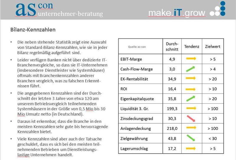 Standard-Bilanz-Kennzahlen der untersuchten Systemhäuser (as-con unternehmer-beratung)