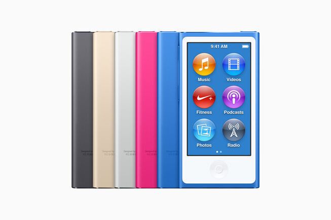 Der iPod nano (7. Generation), der am 12. September 2012 vorgestellt wurde, war mit nur 5,4 mm der dünnste iPod und verfügte über ein 2,5 Zoll großes Multi-Touch-Display. (Bild: Apple)