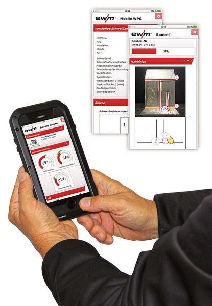 Alle Daten aus einer Hand: Per Smartphone oder Tablet kann beispielsweise die Schweißaufsichtsperson vor Ort am Schweißgerät alle aktuellen Parameter einsehen. (Bild: EWM)