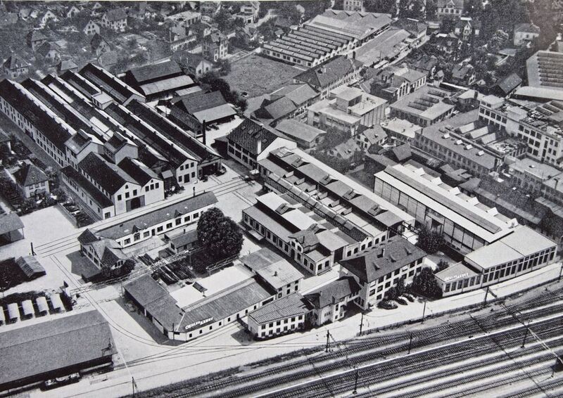 Das ausgedehnte Oehler-Areal im östlichen Torfeld Süd im Jahr 1956 – heute sind sämtliche Oehler-Industriegebäude verschwunden. (Lienhard-Rüsch: Eisen- und Stahlwerke Oehler & Co. AG, 1956)