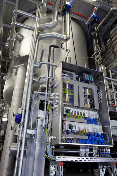 The heart of the automation at the sensoractuator-level is the valve terminal CPX/MPA mounted in cabinets. Due to the flexible control and monitoring concept – it is possible to connect all feedback sensors, actuators and process valves to the I/O-modules of the valve terminal, which itself is connected via Profibus to the DCS.  (Picture: Festo)