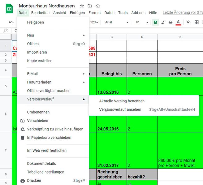 Versionsverlauf in Dokumenten bei Google Drive. (Thomas Joos)