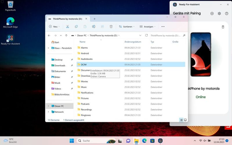 Über Ready For bekommt man auch einen schnellen Zugriff auf das Android-Dateisystem des Thinkphone. (Bild: Vogel IT-Medien)