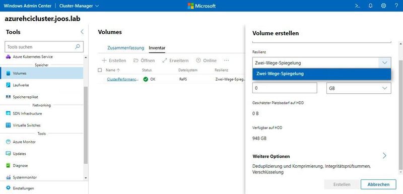 Erstellen neuer Volumes in Azure Stack HCI. (Joos/Microsoft (Screenshot))
