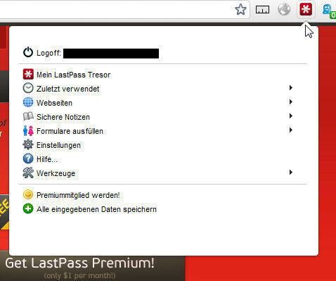 Das Hauptmenü von LastPass in Google Chrome. (Archiv: Vogel Business Media)