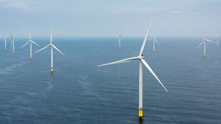 Das britische Offshore Windkraftwerk Westermost Rough versorgt mehr als 150.000 britische Haushalte mit klimafreundlichem Strom. Der Rotordurchmesser beträgt 154 m. (Siemens)