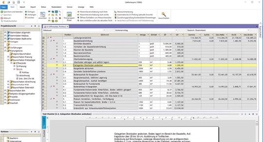 (Bearbeitung des Leistungsverzeichnisses mit Langtext. Bild: G&W Software AG)