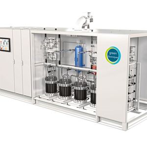 Der Green Electrolyzer liefert bis zu 6.000 m³ Wasserstoff aus 30 MW elektrischer Energie pro Stunde. (Bild:  Igas Energy)