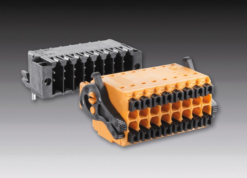 Bild 1: Omnimate B2CF 3.50 ist ein zweireihiger Steckverbinder im metrischen Raster von 3,50 mm und Push-In-Anschlusstechnik sowie fingersicherer Stiftleiste (Bild: Weidmüller)