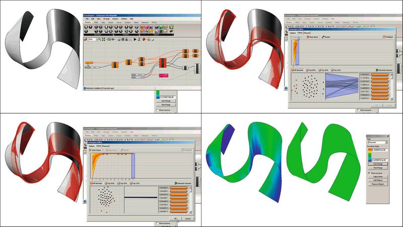 Carlo Borer entwirft seine Skulpturen virtuell. Eine speziell entwickelte Software-Erweiterung ermöglicht das Abwickeln der komplexen Flächen. Die Daten werden über eine DXF-Datei exportiert und gehen an einen Lieferanten, der daraus Schneidpläne erstellt. (Bild: Lorenz Lachauer)