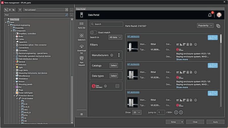 Der Zugriff aus der Artikelverwaltung in Eplan erlaubt jetzt die direkte Artikeldatenauswahl im Data Portal. Nutzer müssen nicht länger von der Plattform zum Portal „abspringen“. (Bild: Eplan)
