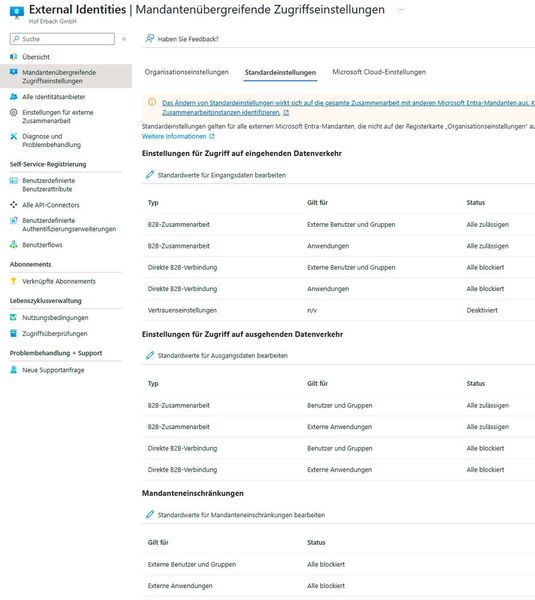Im Bereich Organisationseinstellungen wird ein externer Tenant hinzugefügt, um eine konkrete Synchronisationsbeziehung zwischen zwei Entra-ID-Instanzen zu konfigurieren. (Bild: Joos)