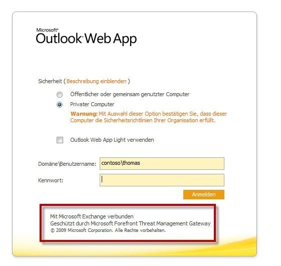 Ein Vorteil gegenüber der Veröffentlichung von Exchange über Hardware-Firewalls ist, dass das TMG eine eigene Exchange-Anmeldemaske mitbringt und Anwender erst nach erfolgreicher Authentifizierung weiterleitet. (Archiv: Vogel Business Media)