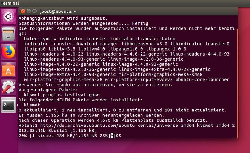 Die Installation von Kismet erfolgt über das Terminal in Linux. (Th. Joos)