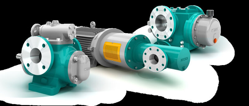 Three product innovations from Netzsch: From left - the Nemo progressing cavity pump, the new versions of the Tornado and the all-new screw pump Notos, developed in Brazil. (Picture: Netzsch)