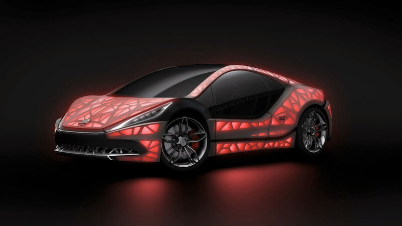 Der „EDAG Light Cocoon“ ist ein visionärer Ansatz eines kompakten Sportwagens mit einer umfassend bionisch optimierten und generativ gefertigten Fahrzeugstruktur, die mit einer Außenhaut aus wetterbeständigem Textil kombiniert wird. (Bild: EDAG)