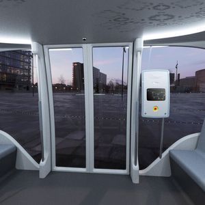 Das in der Entwicklung befindliche Transportfahrzeug soll beidseitig mit Türen ausgestattet sein, um für Passagiere den Zu- und Ausstieg zu vereinfachen.
