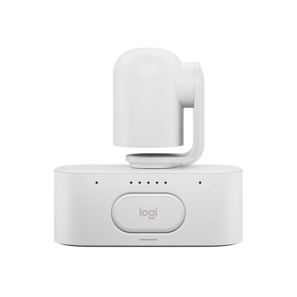 Die Rally AI Camera Pro, hier in der Farbe Off-White, macht in ausgeschaltetem Zustand klar, dass keine Bilder übertragen werden können. (Bild: Logitech)