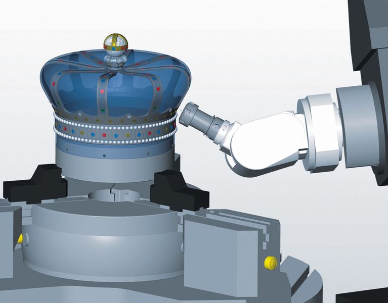 Angle head support in Hypermill and Hypermill Virtual Machining enables reliable programming and verification of angle head machining operations. (Source: Open Mind)
