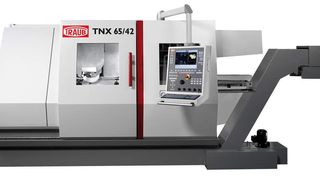 Bild 1: Dreh-Fräszentrum Traub TNX65/42 mit Fräseinheit und bis zu zwei unteren Revolvern. Bilder: Traub (Archiv: Vogel Business Media)