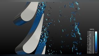 Wirbelstrukturen in der Luftströmung um die Schaufel einer Axialturbine verbessern Leistung und Wirkungsgrad. (Bild: Ansys)