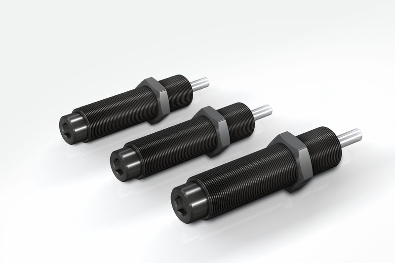 Die Kleinstoßdämpfer der Produktfamilie MC150 bis MC600 von ACE sind in den Größen M14, M20 und M25 lieferbar, bieten Hublängen von 12 mm bis 25 mm, Energieaufnahmen von 20 Nm/Hub bis 136 Nm/Hub und passen so gut wie in jede neue oder bestehende Konstruktion. (Bild: ACE Stoßdämpfer)