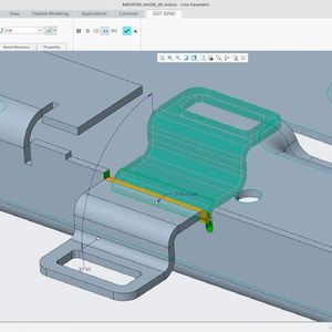 Bei der direkten Modellierung wird jetzt auch der Sheetmetal-Modus unterstützt. Biegungen, Biegeentlastungen, Eckentlastungen, Ecknähte und Sicken lassen sich bearbeiten und Merkmale der Konstruktionsabsicht einzeln oder global ändern. (Bild:  PTC)