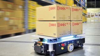 Mit dem Safety-Laserscanner SE2L Advanced können fahrerlose Transportsysteme mit Antriebslösungen wie dem Sefety Wheel Drive SWD von ez-Wheel sicher und effizient navigieren. (Bild: APEM/IDEC)