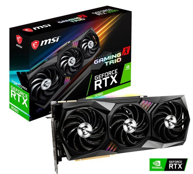 Die Geforce RTX 3090 Gaming X Trio von MSI. Für die Spannungsversorgung sind drei 8-Pin-Anschlüsse nötig. (MSI)