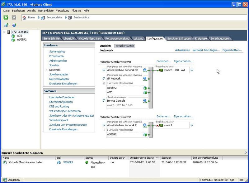 Zur Netzwerkkonfiguration unter vSphere werden virtuelle Switches eingerichtet. Diese werden mit den virtuellen Maschinen auf der einen Seite und den physischen Netzwerkkarten auf der anderen Seite verbunden. (Archiv: Vogel Business Media)