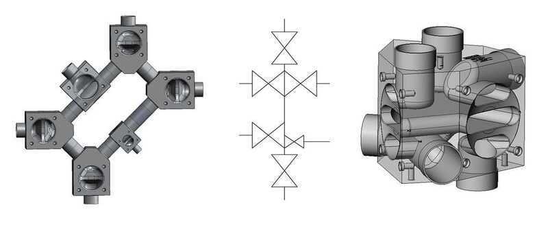 Conventional ring system (left) compared to a fluidically identical Robolux multi-port system (right). The Robolux system is not also more compact, it is also easier to clean  (Picture: Bürkert)