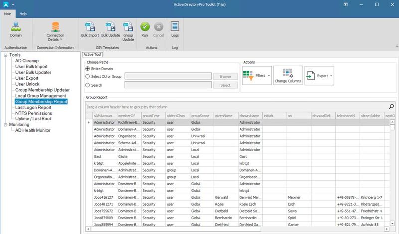 Überprüfen von Gruppenmitgliedschaften mit dem Active Directory Pro Toolkit. (Bild: Joos / Active Directory Pro)