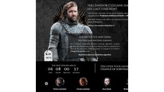 Die Hauptseite des Projekts „A Song of Ice and Data“ zeigt zwei Hauptfiguren und deren voraussichtliche Todeswahrscheinlichkeit in der Serie „Game of Thrones“. (Bild: GoT-Team / TUM)