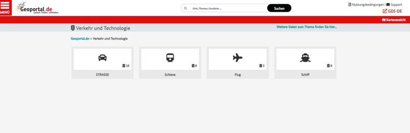 Der Bereich Verkehr und Technologie (www.geoportal.de)