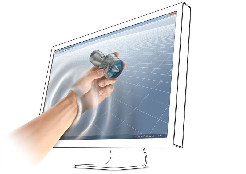 Nutzer können mit der 3D-Maus zwei- und dreidimensionale Inhalte schwenken, zoomen und drehen, während mit der anderen Hand gleichzeitig Objekte selektiert und Bearbeitungsbefehle ausgewählt werden können. Diese beidhändige Arbeitsweise beschleunigt den Designprozess. (Bild: 3D-Cponnexion)