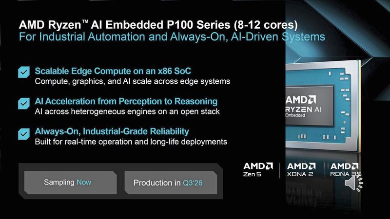 Einsatzgebiete der neuen P100-Serie: Von der intelligenten Fabrikautomation über die medizinische Bildgebung bis hin zu autonomen mobilen Robotern. (Bild: AMD)