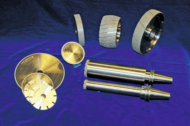 According to Lach Diamant, protruding diamond or CBN tips prove to hold a special advantage over other bond types, for example, plastics or metals. Seen here are samples of electro-plated diamond and CBN tools. (Lachdiamant)